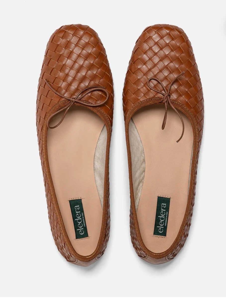 Eledere Woven Quadra Leather Ballet Flats - Cognac Brown Size 38.5 Brand New.